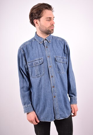 WOOLRICH MENS VINTAGE DENIM SHIRT LARGE BLUE 90S