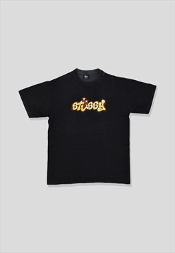 Vintage Stussy Graffiti Spellout Logo T-Shirt in Black