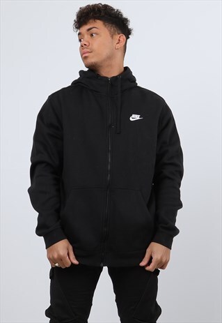VINTAGE NIKE XL BLACK EMBROIDERED LOGO ZIPPED HOODIE