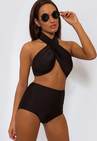 PERRIE BLACK HIGH WAISTED MULTIWAY BIKINI