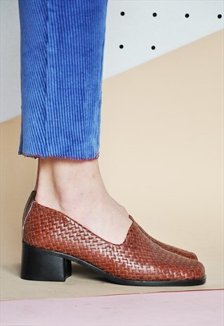90S WOVEN LEATHER LOAFERS