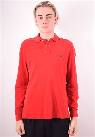 POLO RALPH LAUREN MENS VINTAGE POLO SHIRT LONG SLEEVE MEDIUM