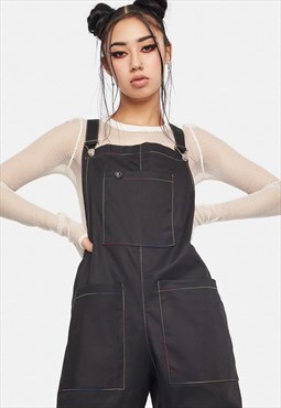 STITCHED UP Rainbow Contrast Black Woven Dungarees
