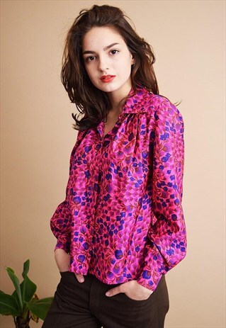70'S RETRO ABSTRACT FLORAL PATTERN SHIRT BLOUSE TOP