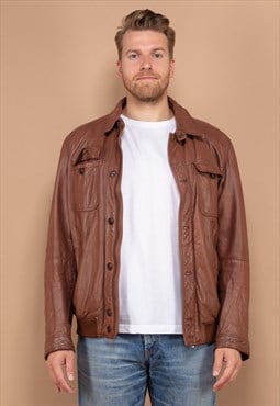 Vintage 00's Men Leather Jacket in Brown