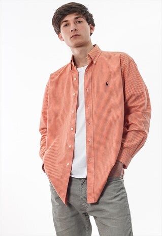 VINTAGE POLO RALPH LAUREN 90S ORANGE WHITE CHECKED