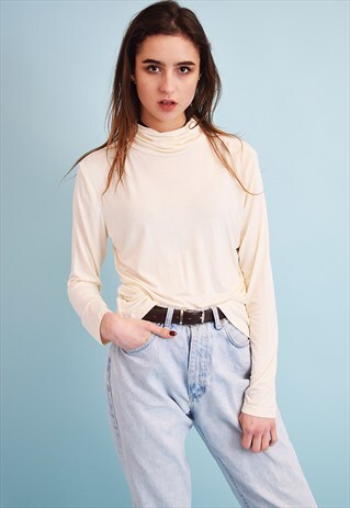 90'S RETRO GRUNGE PURE WHITE TURTLENECK JUMPER TOP
