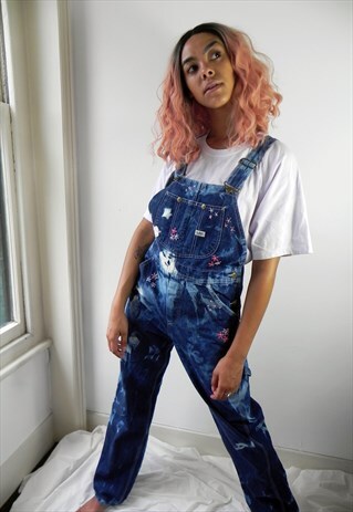 REWORKED FLORAL EMBROIDERY TIE DYE DENIM LEE DUNGAREES