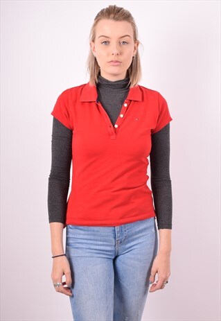 TOMMY HILFIGER WOMENS VINTAGE POLO SHIRT MEDIUM RED 90S