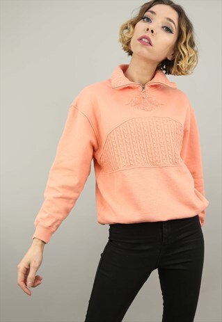VINTAGE 80S/90S OVERSIZED PINK EMBROIDERED SWEATER TOP