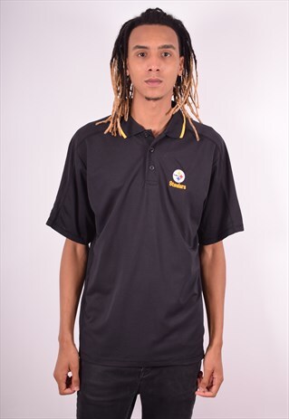 NFL MENS VINTAGE POLO SHIRT LARGE BLACK 90S