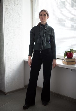 VINTAGE 90'S BLACK VELVET FLARE LOW WAISTED TROUSERS