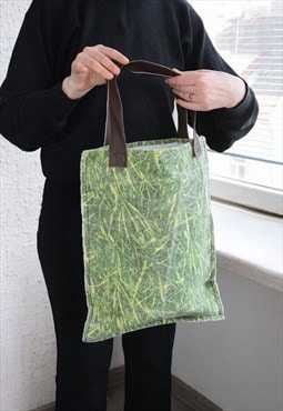 Vintage Green Grass Print Tote Bag