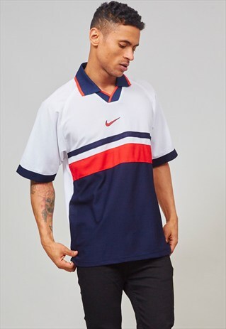 VINTAGE 80'S OVERSIZED WHITE AND BLUE MESH POLO NIKE T-SHIRT