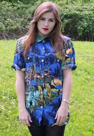 VINTAGE 80S ART NERD SHIRT - LARGE - HAWAIIAN STYLE