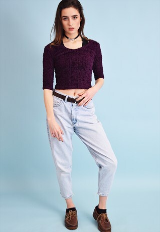 COOL 90'S RETRO KNIT FLUFFY CROP TOP