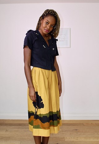 80S COTTON MIDI SKIRT WITH NAIVE PRINT