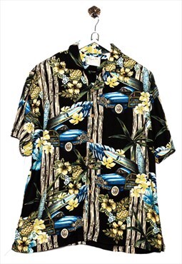 Vintage Thums Up Hawaiian Shirt Bamboo Tree Print Colorful