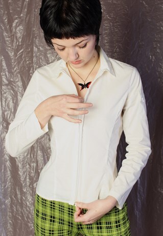ZIP UP WHITE BLOUSE