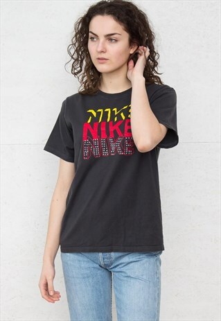 90S VINTAGE BLACK NIKE LOGO CREW NECK T-SHIRT