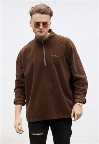 EDDIE BAUER 1/4 ZIP USA CHOCOLATE FLEECE SWEATSHIRT
