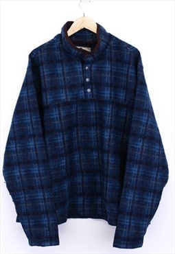 Vintage Check Fleece Navy Henley Neck Collared Thick Sweater