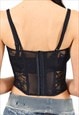 VINTAGE Y2K BUSTIER CAMI TOP IN BLACK MESH LACE