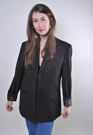 VINTAGE WOMAN BROWN OVERSIZE SUIT BLAZER