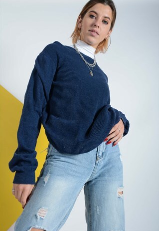 VINTAGE KNITTED JUMPER IN BLUE