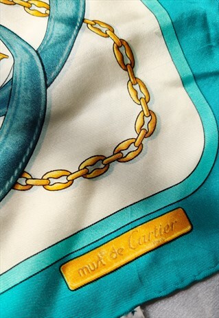 VINTAGE REVIVAL CARTIER TURQUOISE AND WHITE SCARF