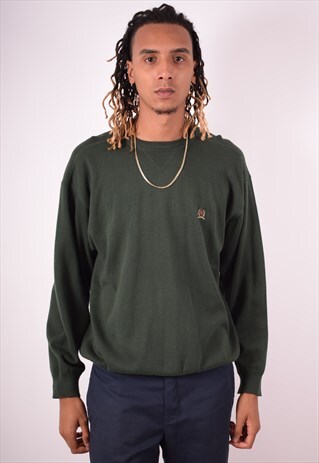 TOMMY HILFIGER MENS VINTAGE JUMPER SWEATER LARGE GREEN 90S