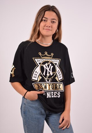 VINTAGE MAJESTIC NY T-SHIRT TOP BLACK