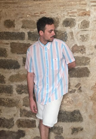 VINTAGE LACOSTE PINK AND BLUE STRIPES SHIRT 90S