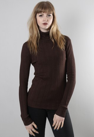 VINTAGE 90S BROWN RIBBED KNIT JUMPER