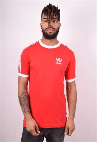 ADIDAS MENS VINTAGE T-SHIRT TOP MEDIUM RED 90'S