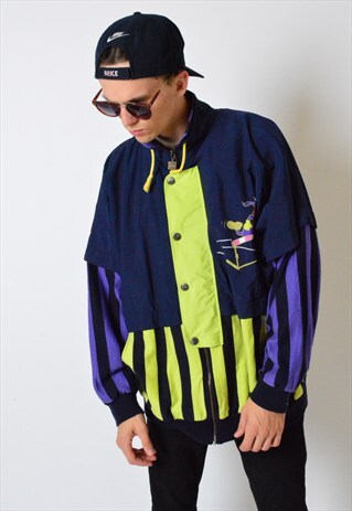 VINTAGE 80S COLOUR BLOCK STRIPED SHELL BOMBER JACKET