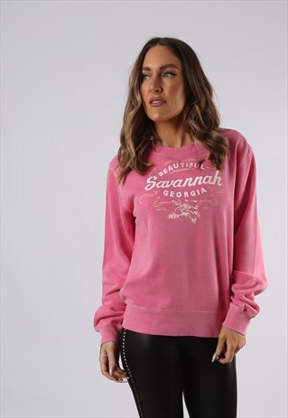VINTAGE SWEATSHIRT JUMPER OVERSIZED USA PRINT UK 10 (CCY)