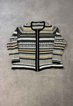 Vintage Knitted Cardigan Abstract Patterned Zip Up Knit 