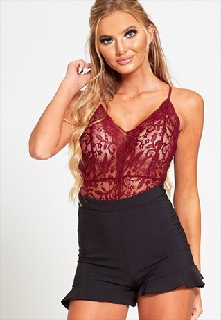 BLACK HIGH WAIST FRILL HEM SHORTS