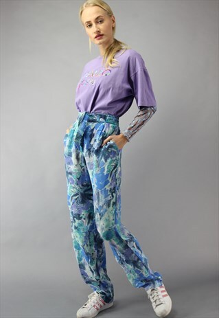 VINTAGE 90'S BB SILKY PATTERNED BALOON TROUSERS IN BLUE