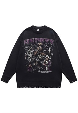 Future sweater knit distressed jumper rapper print top black