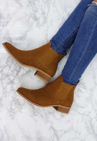 TAN FAUX SUEDE CHELSEA BIKER ANKLE BOOTS