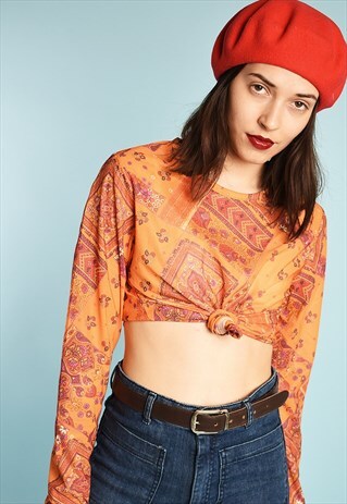 90'S RETRO ETHNIC PRINT FESTIVAL MESH TOP