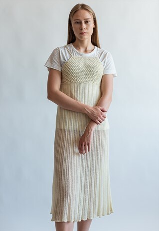 VINTAGE 70S SLIP CROCHET DRESS IN YELLOW