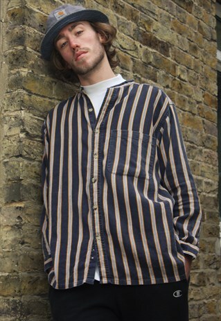 VINTAGE / 90'S / COLLARLESS CORD SHIRT (SEE SIZE DETAILS)
