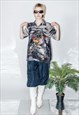 Y2K VINTAGE COOL RAVE ANIME PRINT SHIRT IN GREY & BLACK
