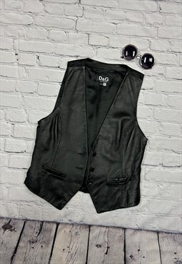 Vintage D&G Black Leather Waistcoat