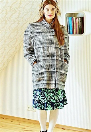 VINTAGE CHECKED COCOON COAT