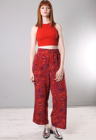 VINTAGE 90S RED PATTERNED HIGH WAISTED TROUSERS