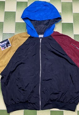 Hooded Full-Zip Windbreaker Jacket Patches and Pocket
